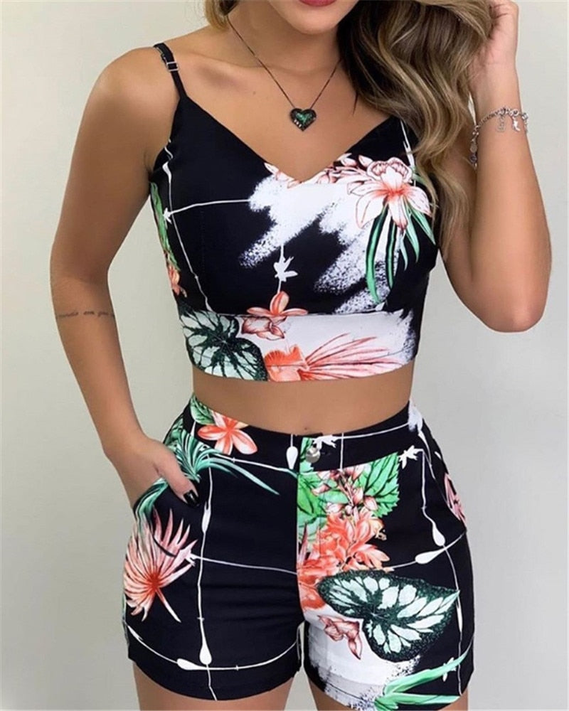 Ensemble 2 pièces été femme – Crop top & short imprimé chic – Look tendance luxe