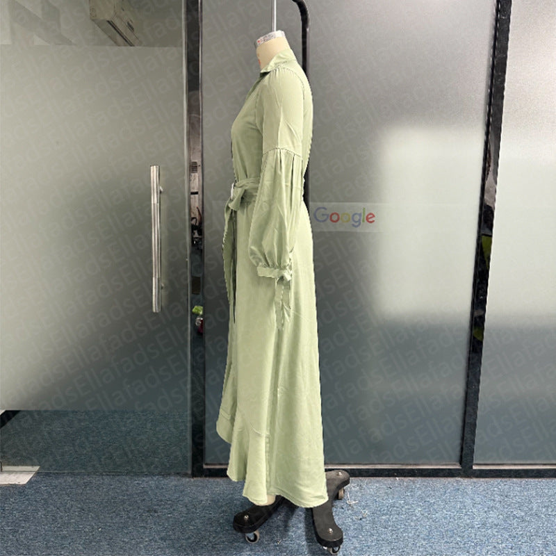 Robe élégante ceinturée – Manches bouffantes & col V | Style chic et fluide