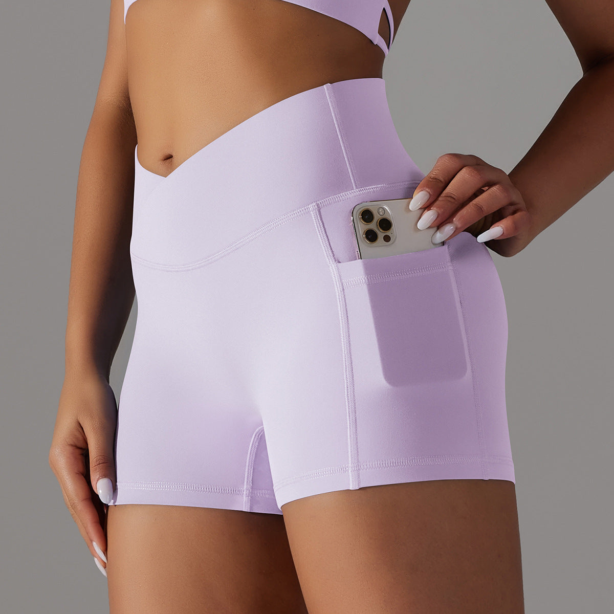 Short de Sport Gainant Femme – Taille Haute & Poche Latérale
