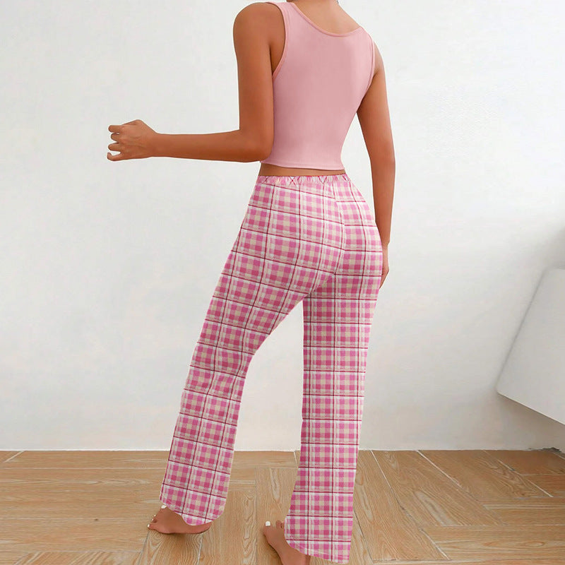 Ensemble Crop Top + Pantalon à Carreaux – Style "Baby Girl"