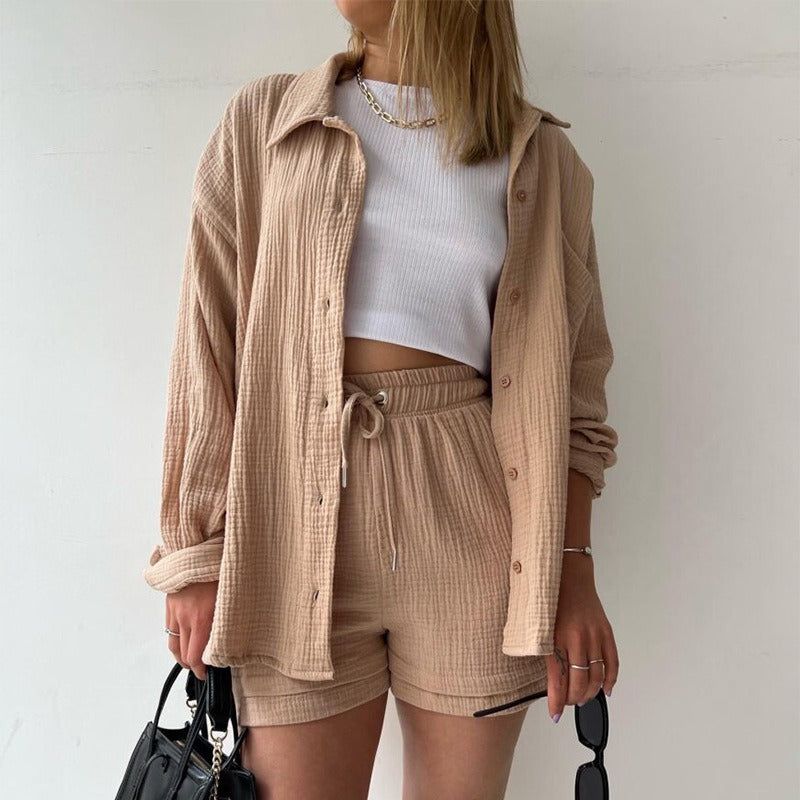 Ensemble Femme 3 Pièces Été – Crop Top + Short Taille Haute + Surchemise | Look Chill & Stylé
