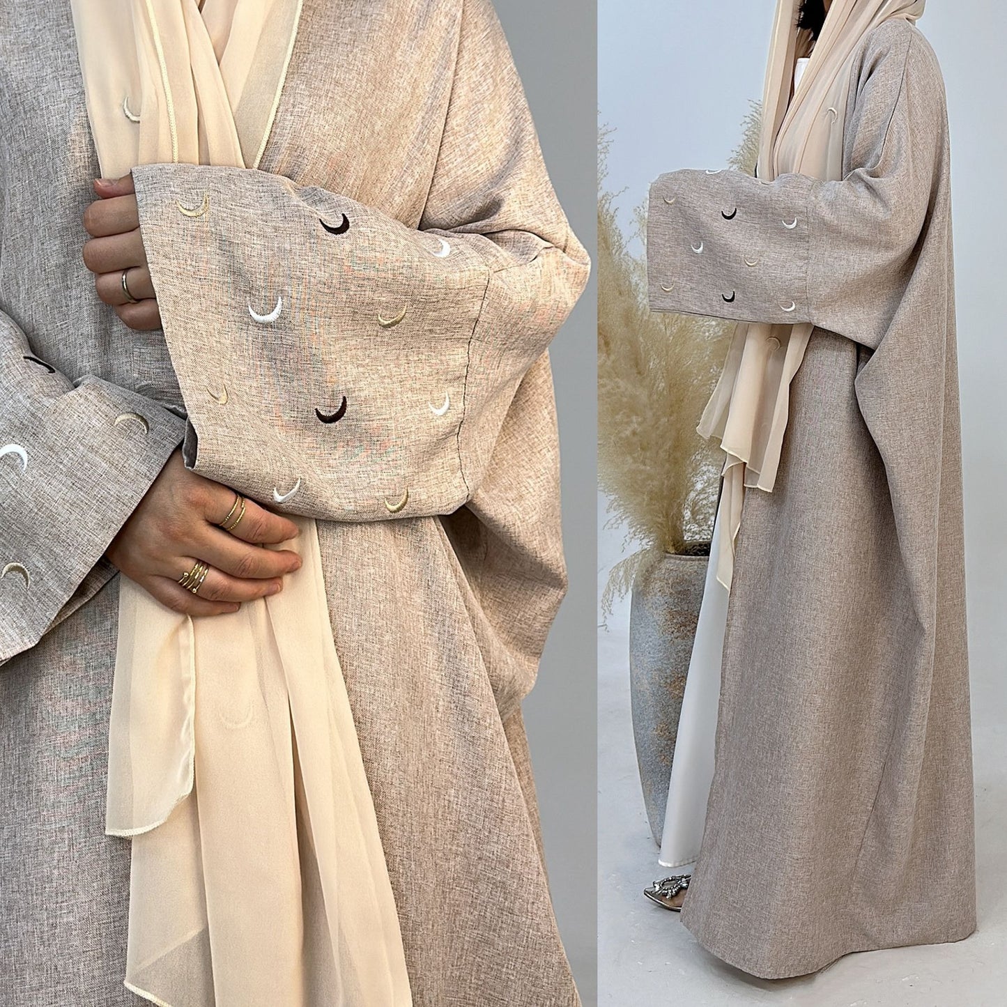 Abaya “Luna Minimal” – Élégance épurée & Détail céleste Elegant Cardigan Robe