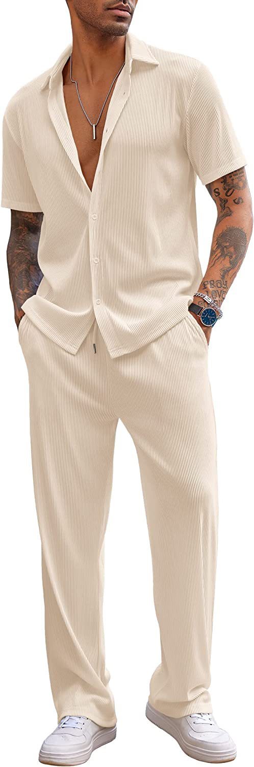 Ensemble Homme 2 Pièces – Chemise Oversize & Pantalon Plissé – Look Tendance Décontracté