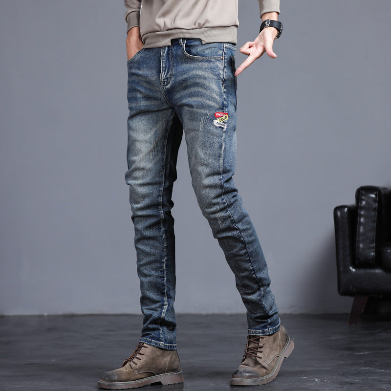 Jean slim homme brut effet usé avec patch brodé – Look street & urbain