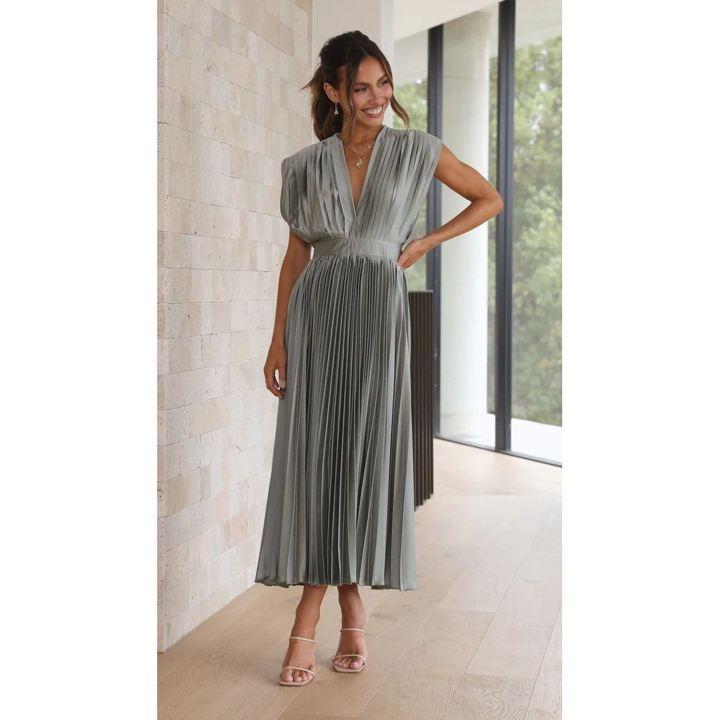 Robe Plissée Élégante avec Décolleté en V – Parfaite pour les Occasions Spéciales