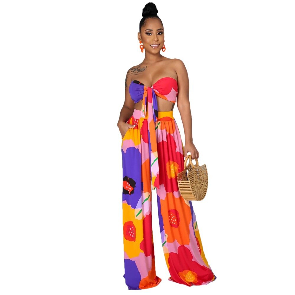 Ensemble Bustier & Pantalon Fluide “Flower Vibe” – Style Vacances Luxe & Chic