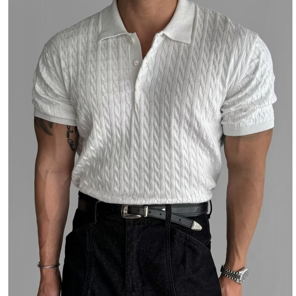 Polo en maille torsadée blanc – Élégance masculine
