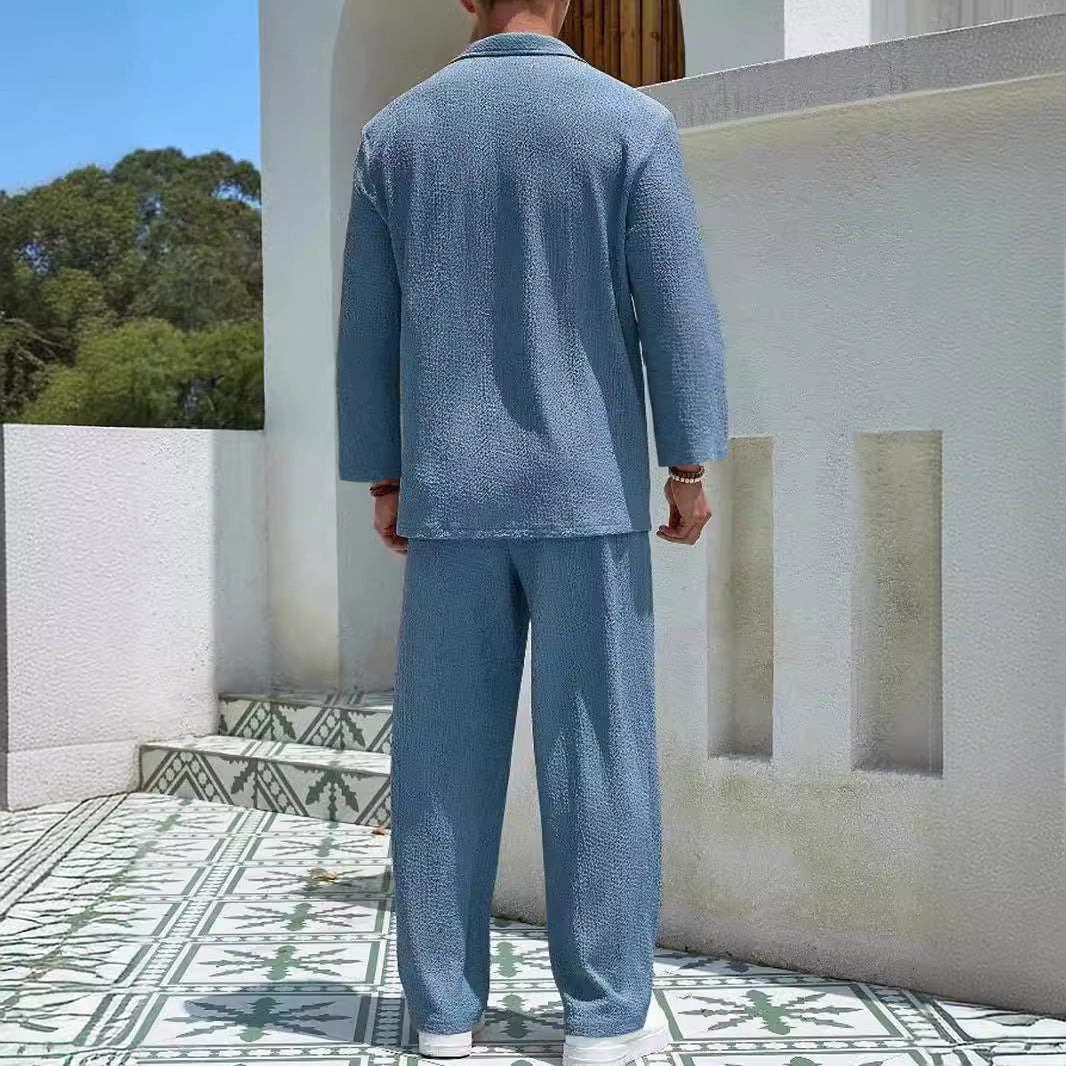 Ensemble Riviera™ Homme - Chemise Lounge & Pantalon Tricoté | Confort Premium & Style Détente