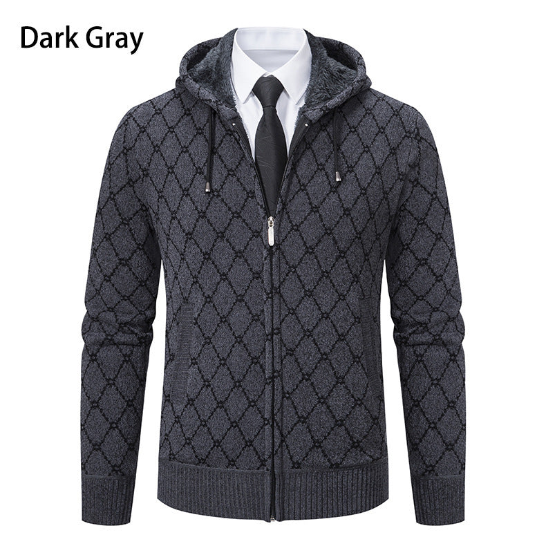 Gilet zippé homme capuche doublée, effet laine chic bleu marine