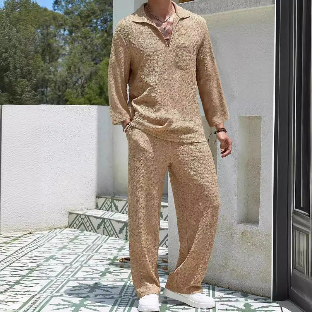 Ensemble Riviera™ Homme - Chemise Lounge & Pantalon Tricoté | Confort Premium & Style Détente