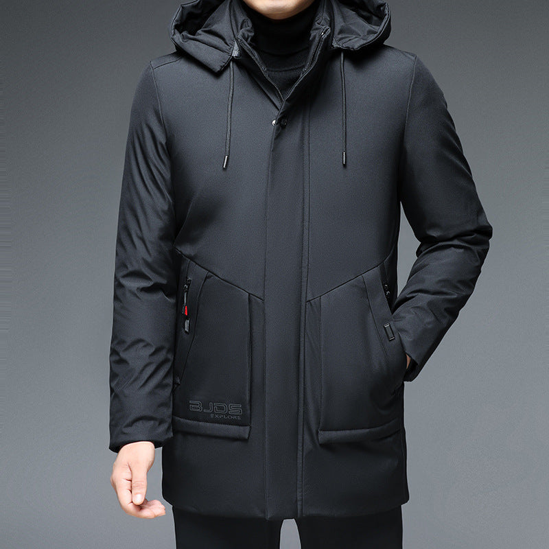 Parka homme chaude hiver avec capuche, coupe droite doublée