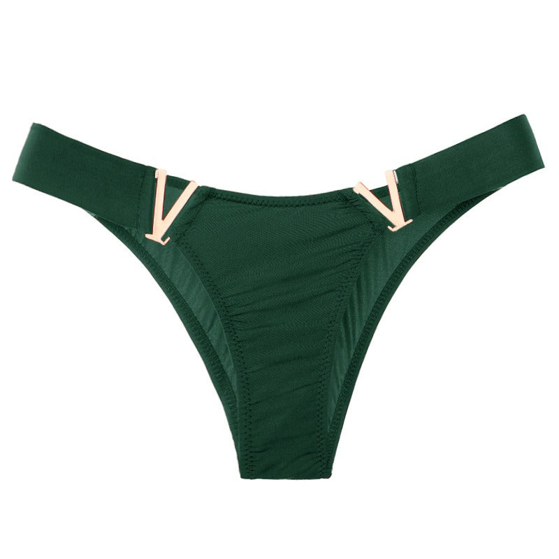 Lot de 3 strings femme – Coupe taille basse, empiècements dorés "V", couleurs variées