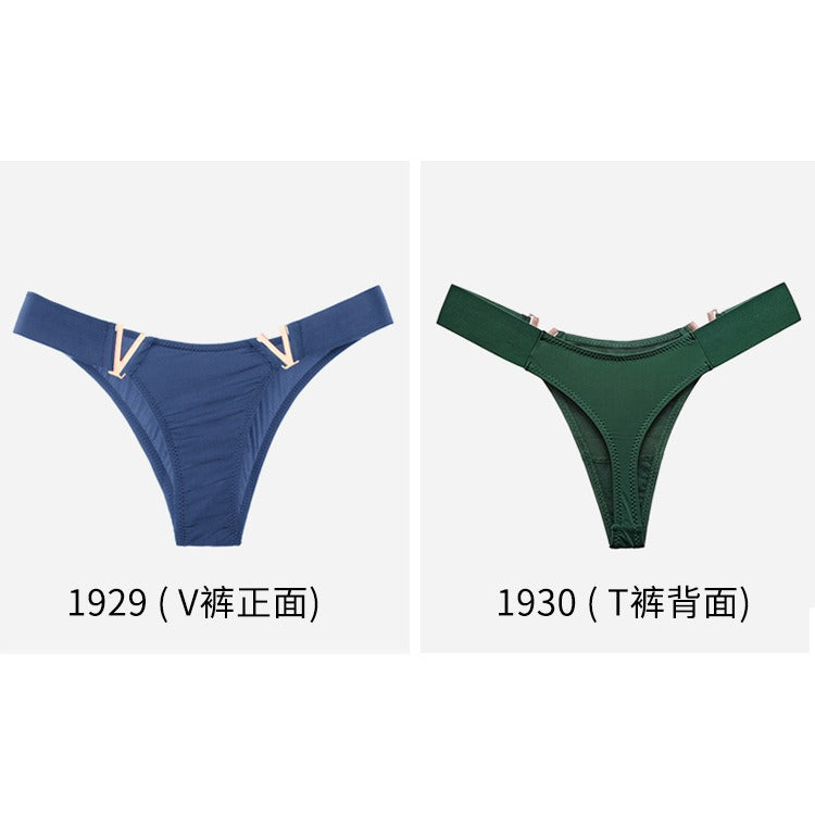 Lot de 3 strings femme – Coupe taille basse, empiècements dorés "V", couleurs variées