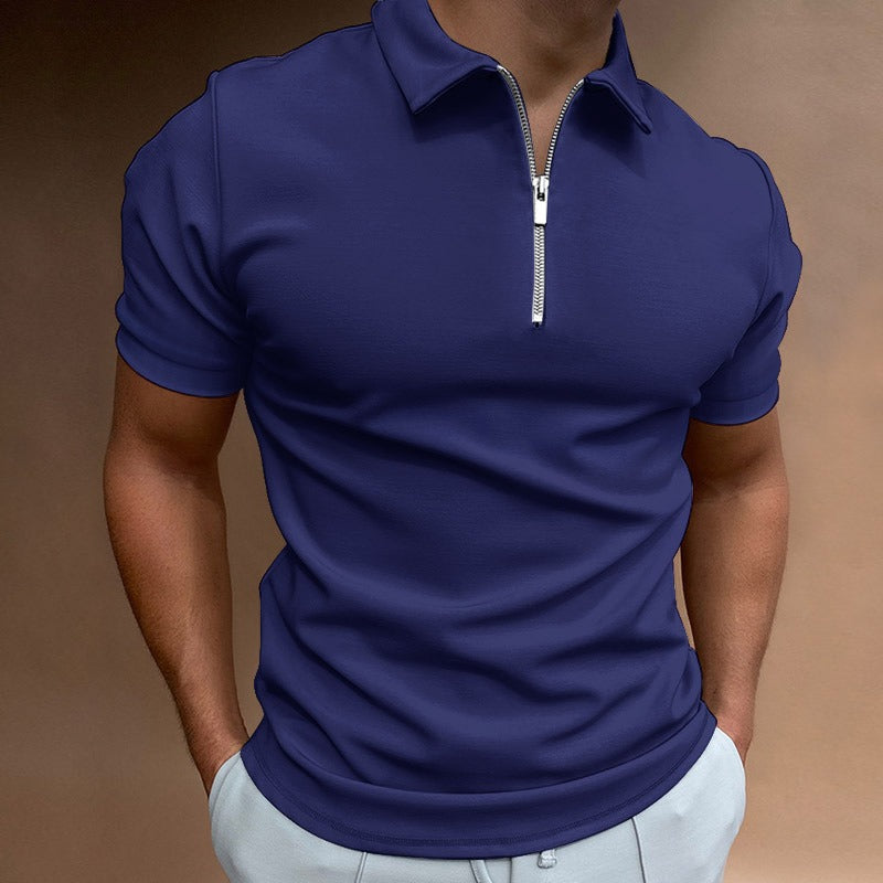 Polo homme col zippé court – Coupe ajustée, multicolores disponibles