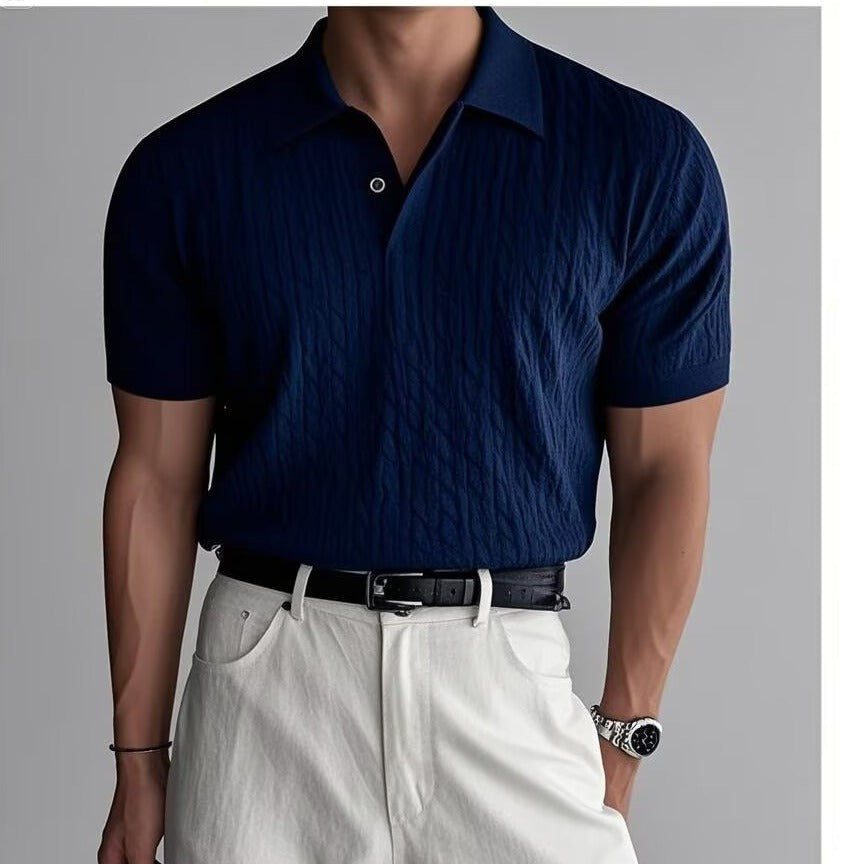 Polo en maille torsadée blanc – Élégance masculine