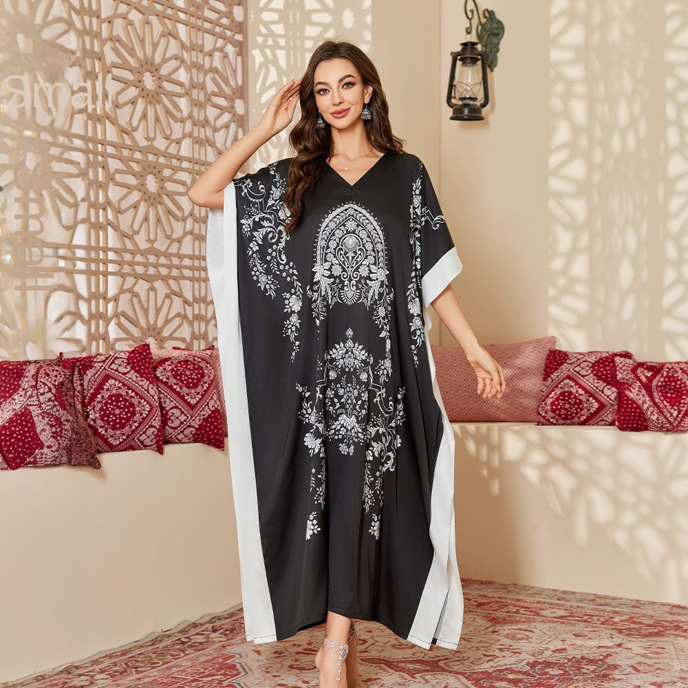 Robe Caftan Blanche Luxe – Broderies Dorées Orientales | Taille Unique Élégante