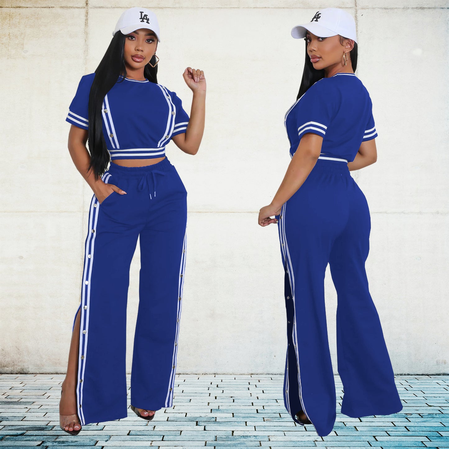 Ensemble Sportswear Femme – Crop Top + Pantalon Boutonné Fendu