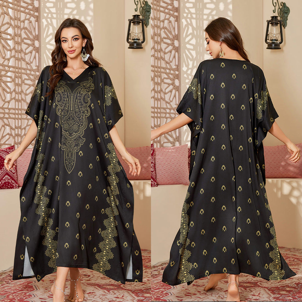 Robe Caftan Blanche Luxe – Broderies Dorées Orientales | Taille Unique Élégante