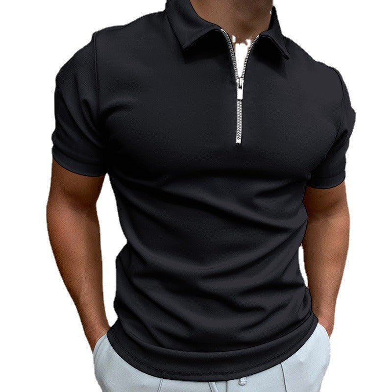 Polo homme col zippé court – Coupe ajustée, multicolores disponibles