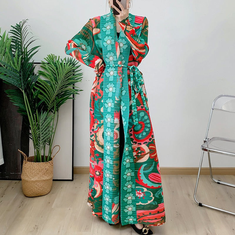 Folded Muslim New Robe Versatile Long Fluide à Imprimé Floral – Style Bohème Chic Coloré