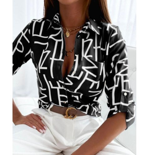 Chemisier fluide imprimé femme – Motifs modernes & col chemise, manches mi-longues