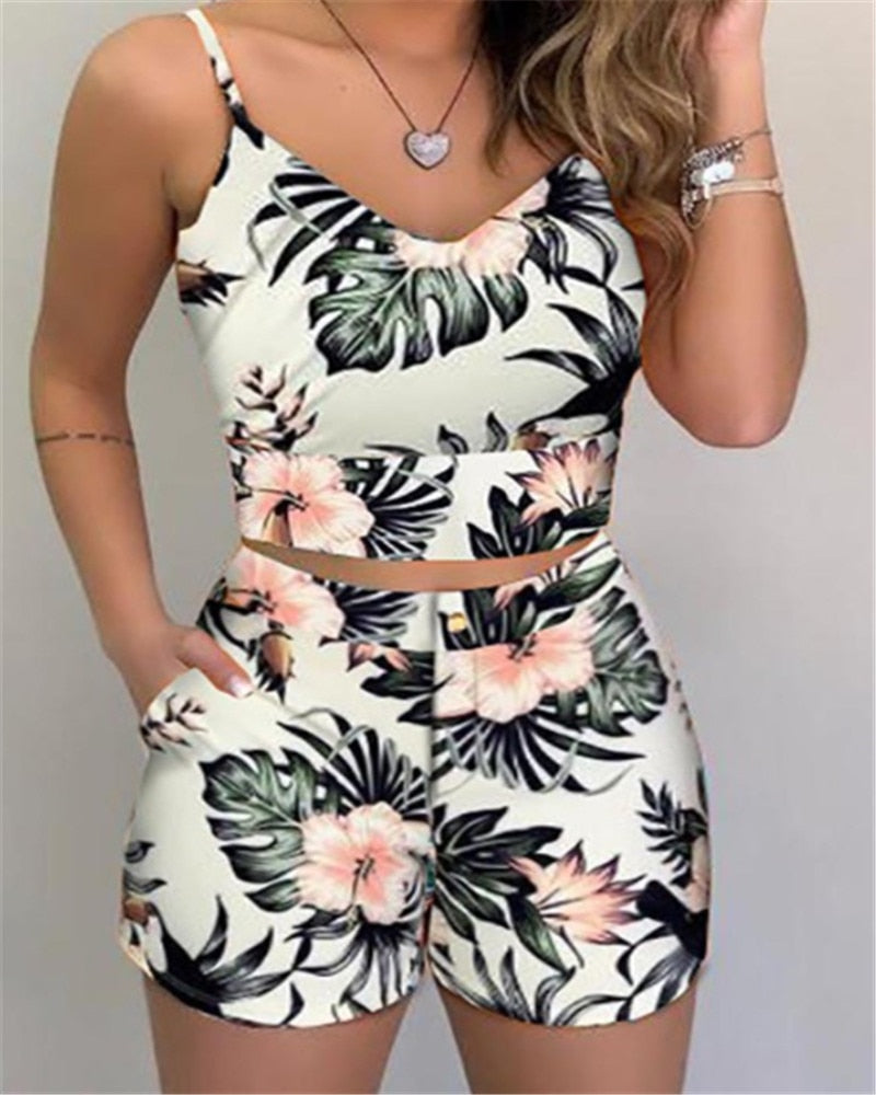 Ensemble 2 pièces été femme – Crop top & short imprimé chic – Look tendance luxe