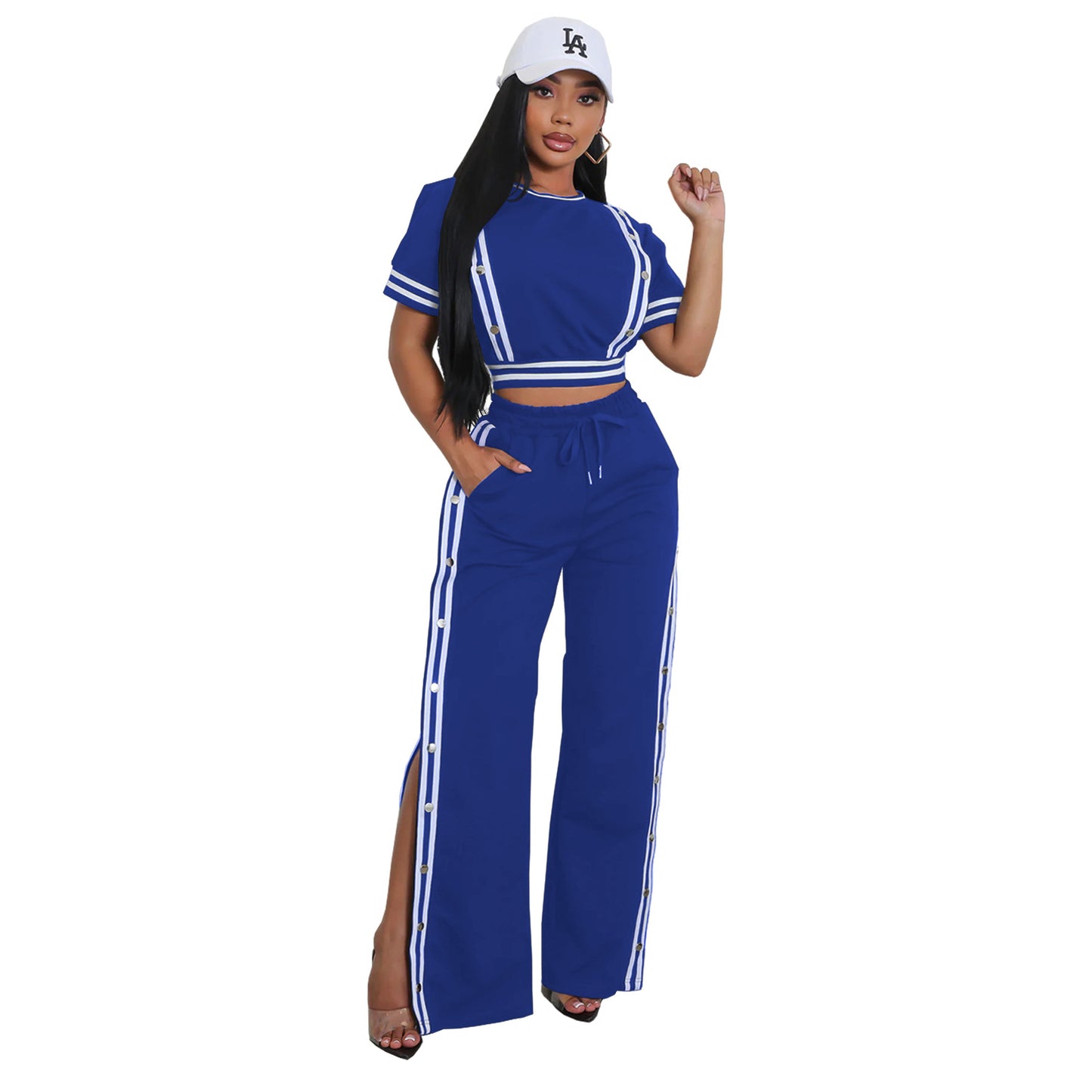 Ensemble Sportswear Femme – Crop Top + Pantalon Boutonné Fendu