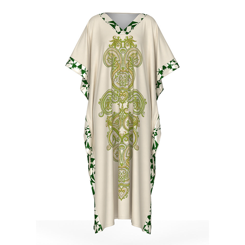 Robe Caftan Blanche Luxe – Broderies Dorées Orientales | Taille Unique Élégante