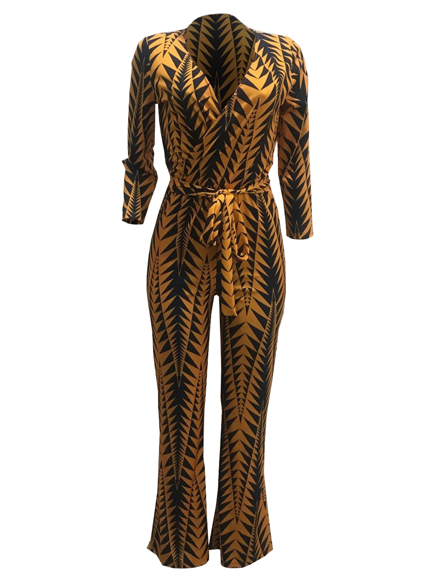 Combinaison fluide imprimée “Royal Twist” – Taille haute & col en V flatteur