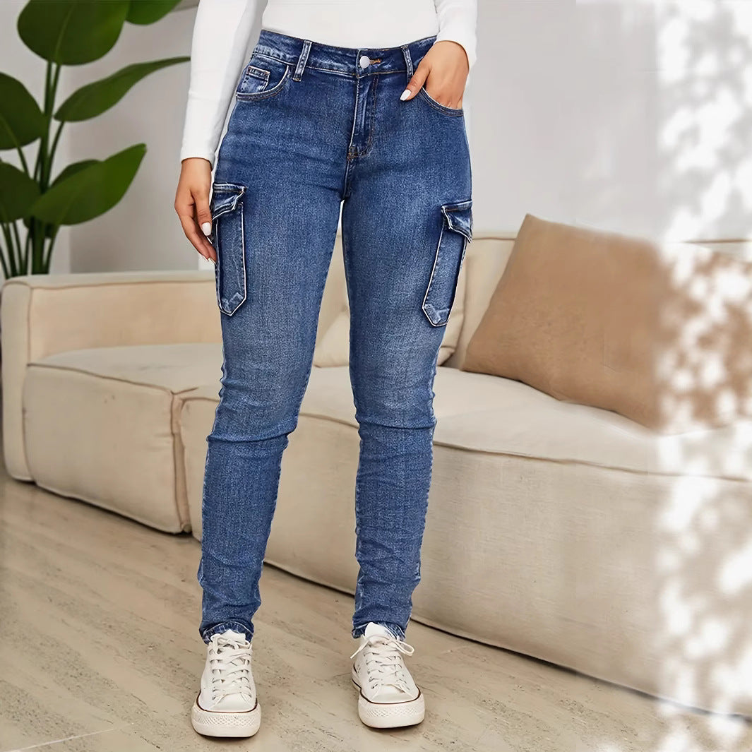 Jean cargo femme coupe skinny – Poches latérales stylées, denim stretch tendance