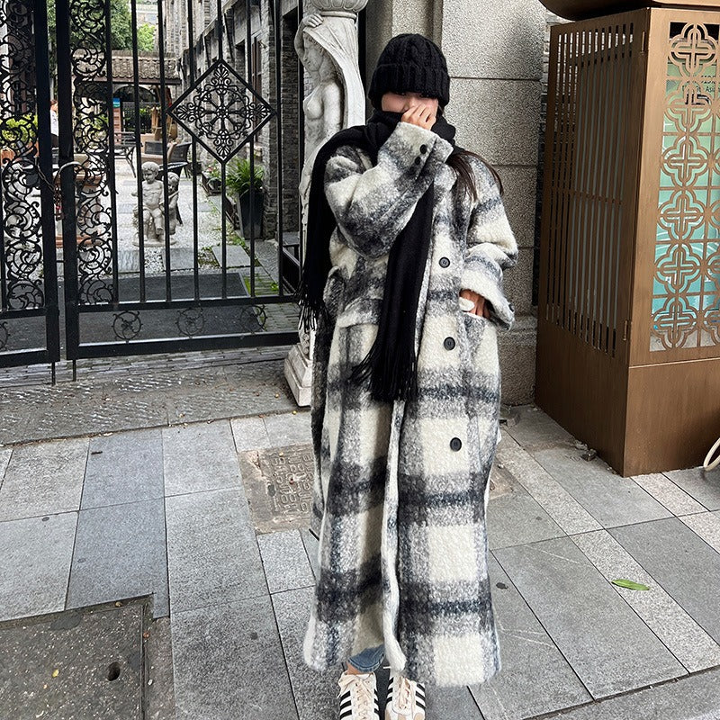 Manteau Long en Carreaux pour Femme
