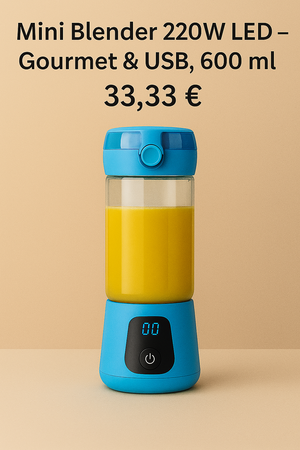 Mini Blender Portable Premium 220 W • USB • Verre 600 ml • Écran LED