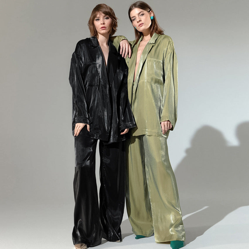 Ensemble Femme Satin Chic – Débardeur à Bretelles + Pantalon Large | Style Européen Élégant