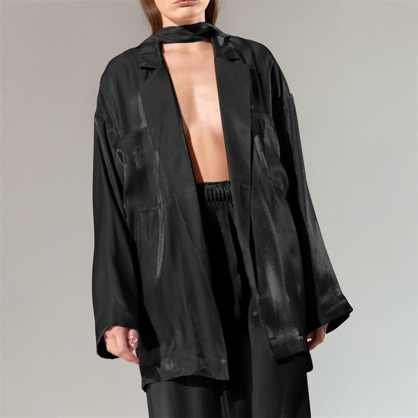 Ensemble Femme Satin Chic – Débardeur à Bretelles + Pantalon Large | Style Européen Élégant