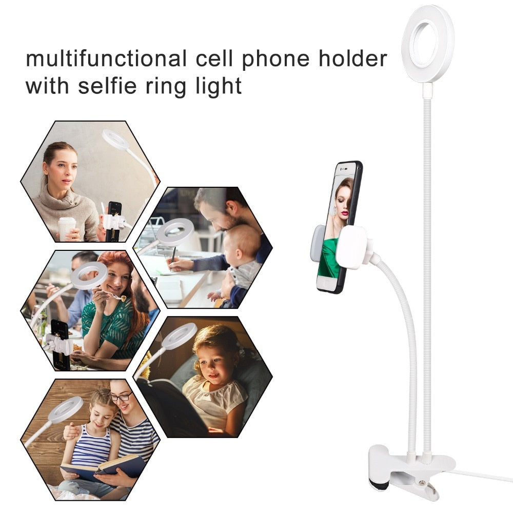 Anneau LED avec Support Téléphone – 3 Modes Lumière – USB & Flexible