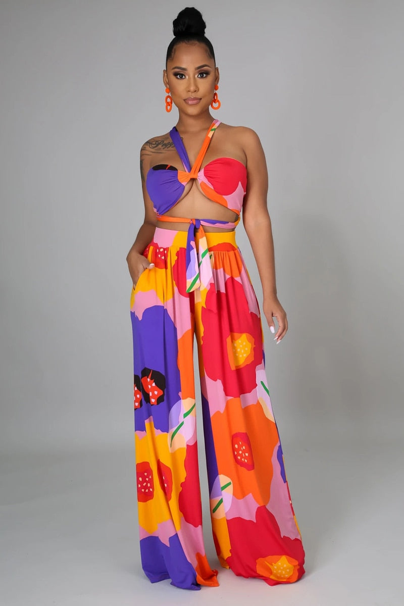 Ensemble Bustier & Pantalon Fluide “Flower Vibe” – Style Vacances Luxe & Chic