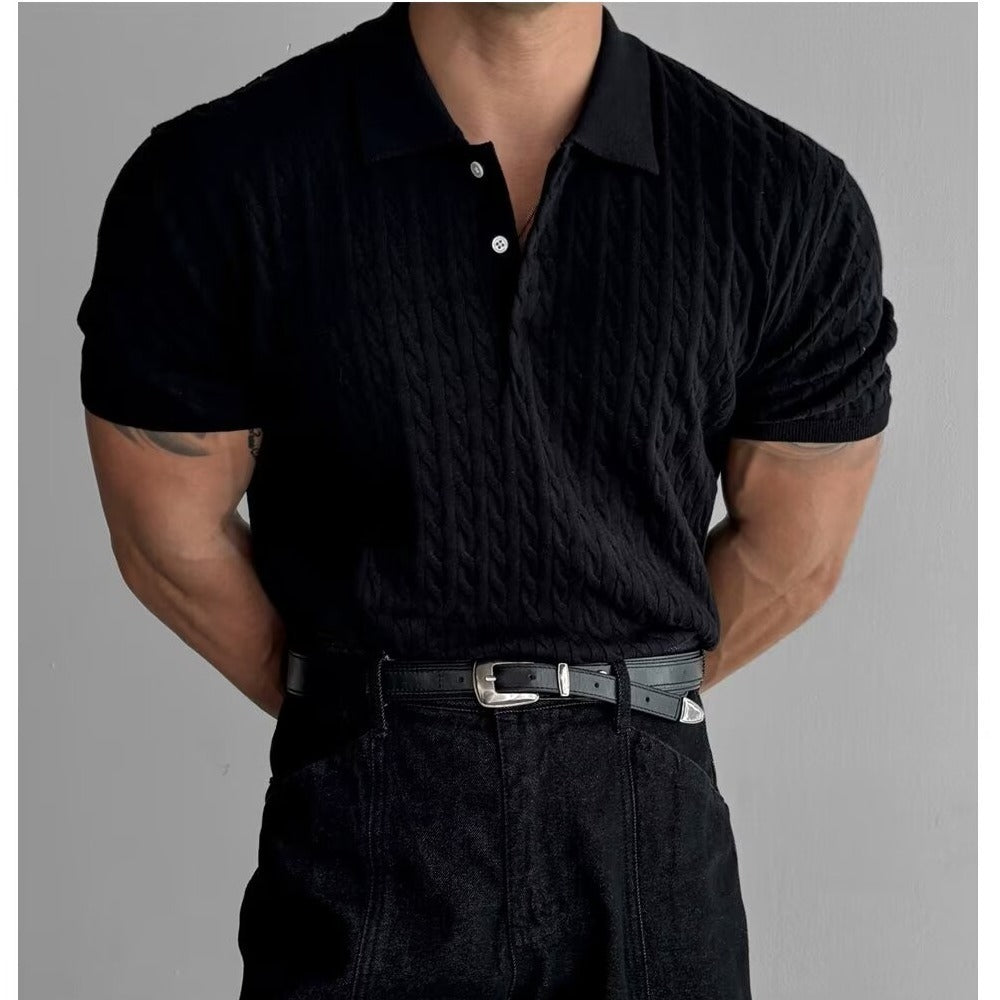 Polo en maille torsadée blanc – Élégance masculine