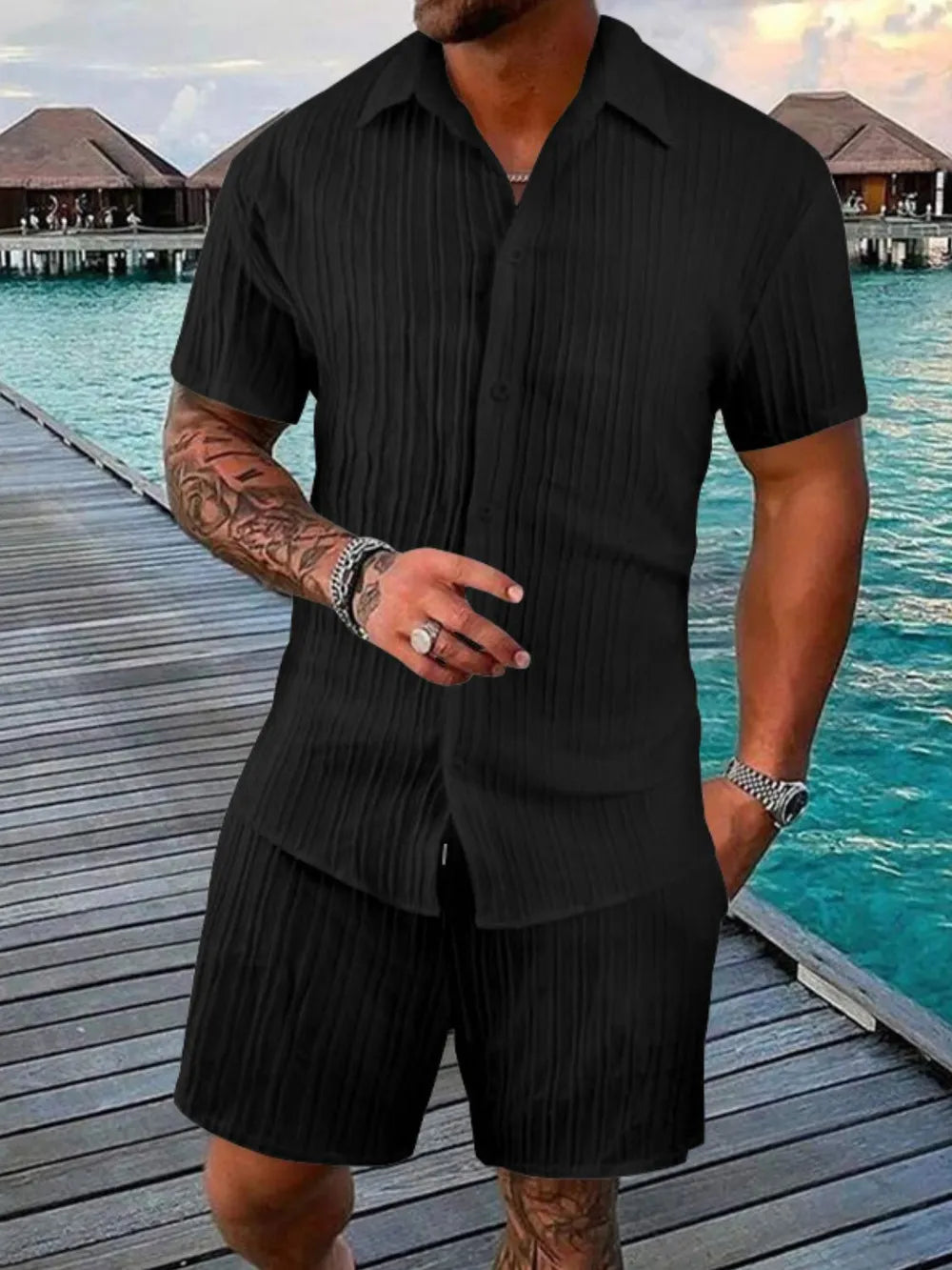 Ensemble Chemise & Short "Riviera Élégance" – Crème