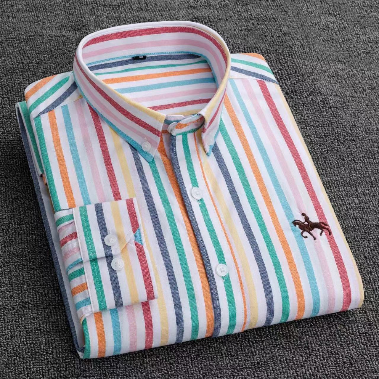 Chemise “Style Polo Club” – Rayures Élégantes Multicolores