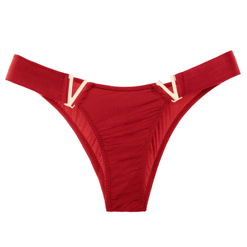 Lot de 3 strings femme – Coupe taille basse, empiècements dorés "V", couleurs variées