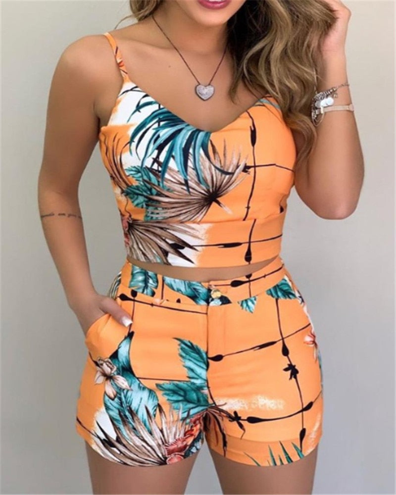 Ensemble 2 pièces été femme – Crop top & short imprimé chic – Look tendance luxe
