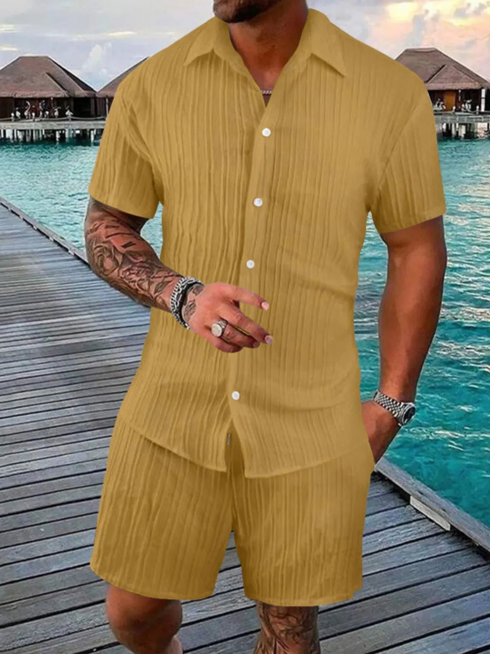Ensemble Chemise & Short "Riviera Élégance" – Crème