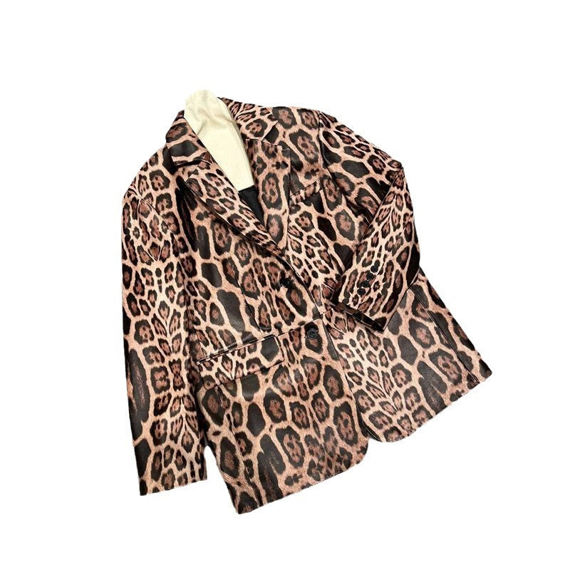 Veste “Impériale Léopard” en cuir de mouton véritable – Design couture & allure féline