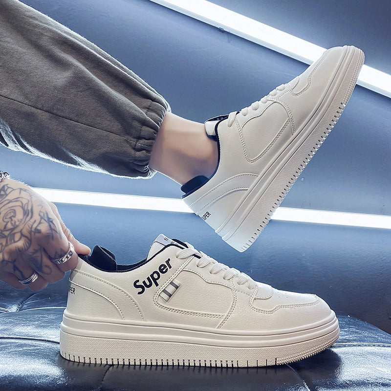 Sneakers blanches unisexes « Super » – Look minimaliste & semelle plateforme