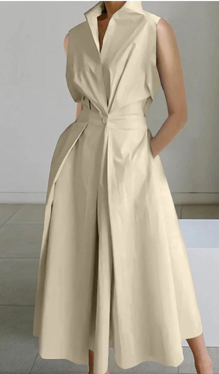 Robe Midi Élégante Sans Manches – Style Minimaliste et Raffiné