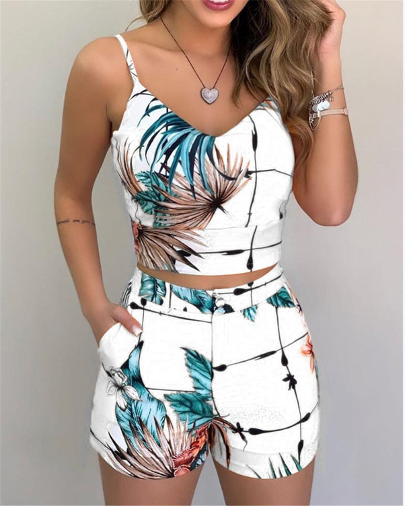 Ensemble 2 pièces été femme – Crop top & short imprimé chic – Look tendance luxe
