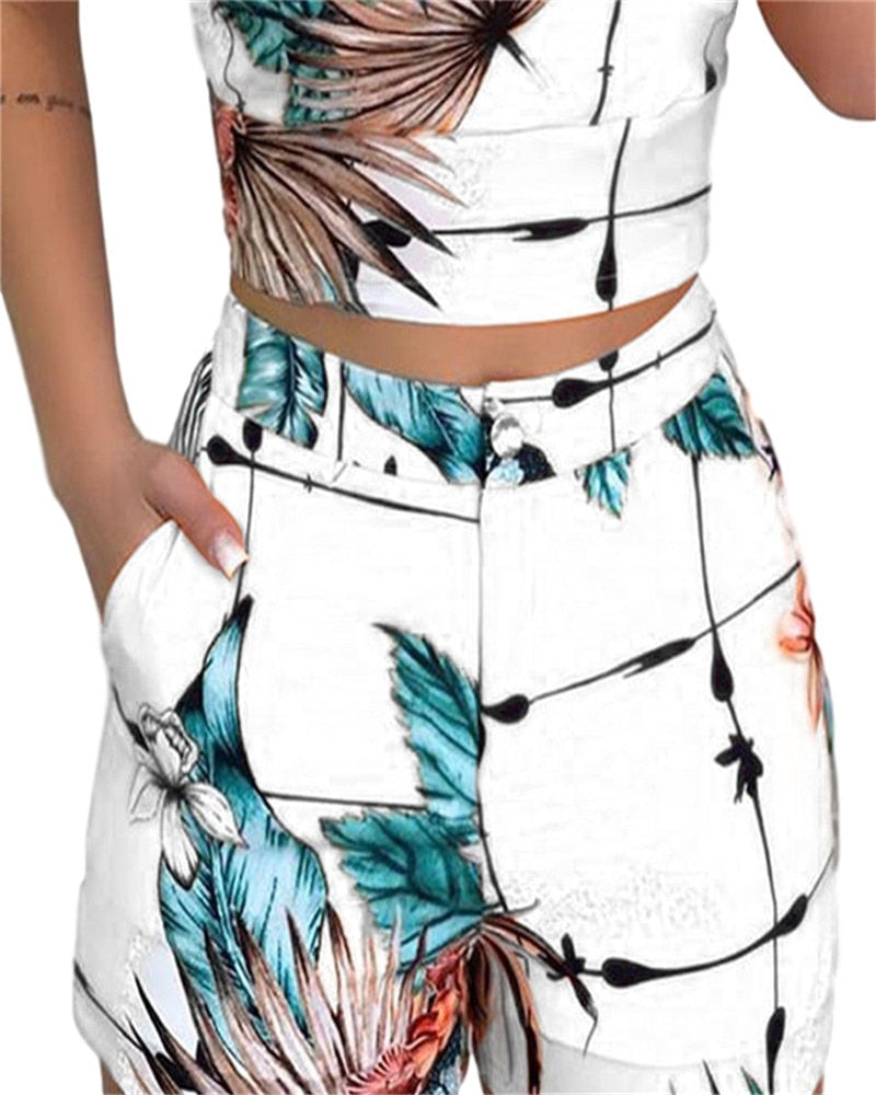 Ensemble 2 pièces été femme – Crop top & short imprimé chic – Look tendance luxe