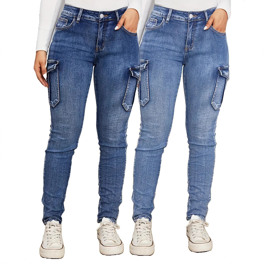 Jean cargo femme coupe skinny – Poches latérales stylées, denim stretch tendance