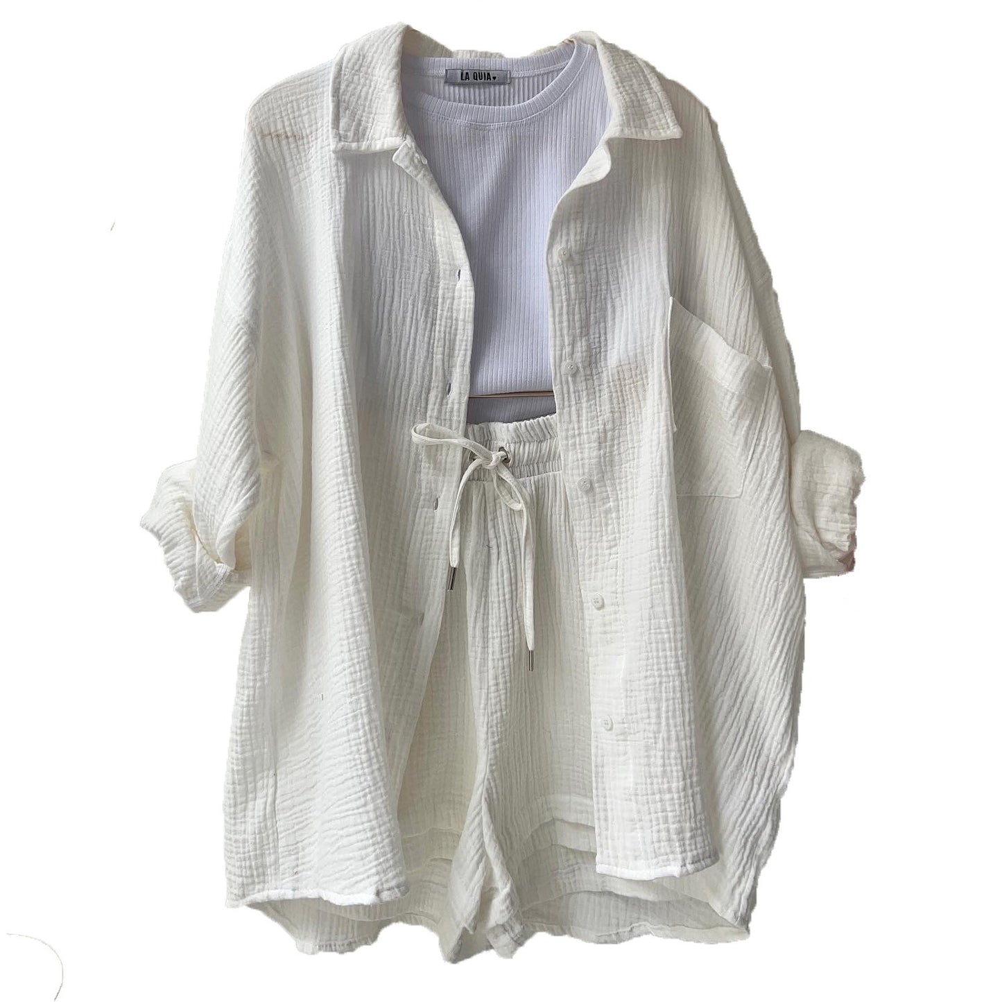 Ensemble Femme 3 Pièces Été – Crop Top + Short Taille Haute + Surchemise | Look Chill & Stylé