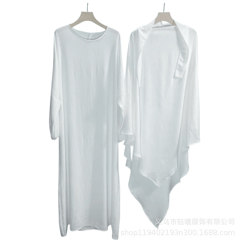 Jilbab 2 pièces fluide – Hijab long + robe ample | Rose poudré élégant